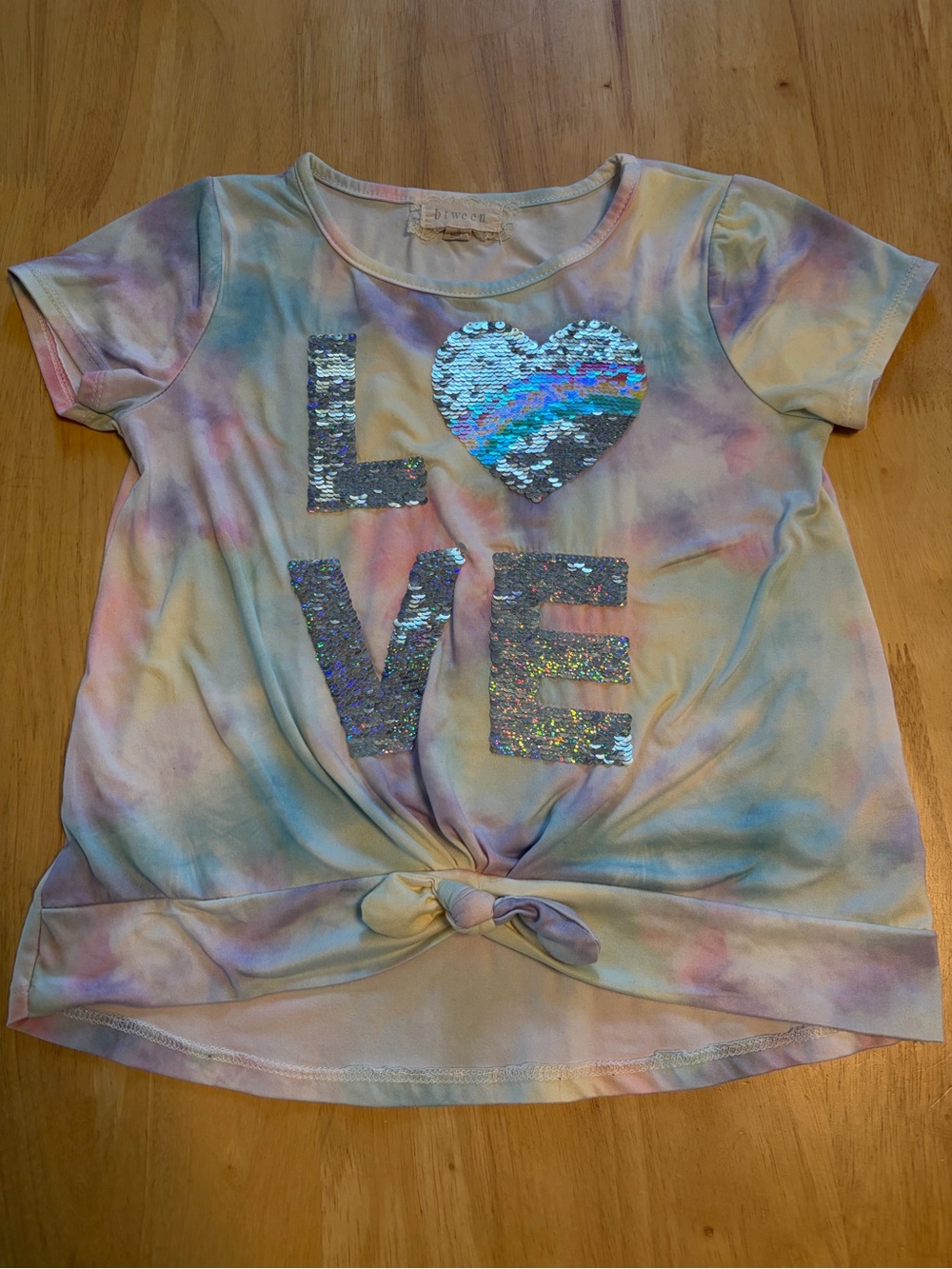 btween Pastel Tie-Dye Sequin LOVE Tee - Multicolor